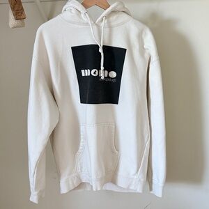 Men's White Graphic Pullover Hoodie with Black Square Print